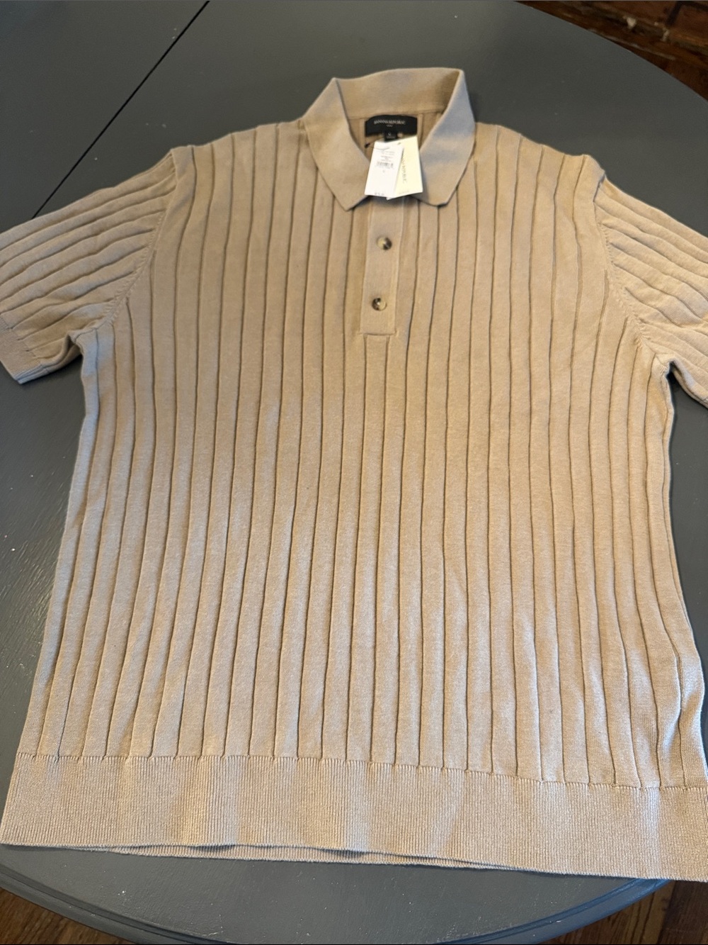 Men's Beige Ribbed Polo Shirt - Classic Casual banana republic